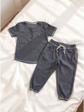 Izod Womens M Gray Pajama Set With Henley Top & Drawstring Pants Ribbed Knit